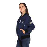 Savage in Prayer Women's Bomber Jacket, Indigo Denim