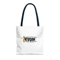 KVOM Logo Tote Bag, White, Black Logo