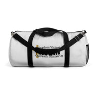 KVOM Logo Duffel Bag, White, Black Logo