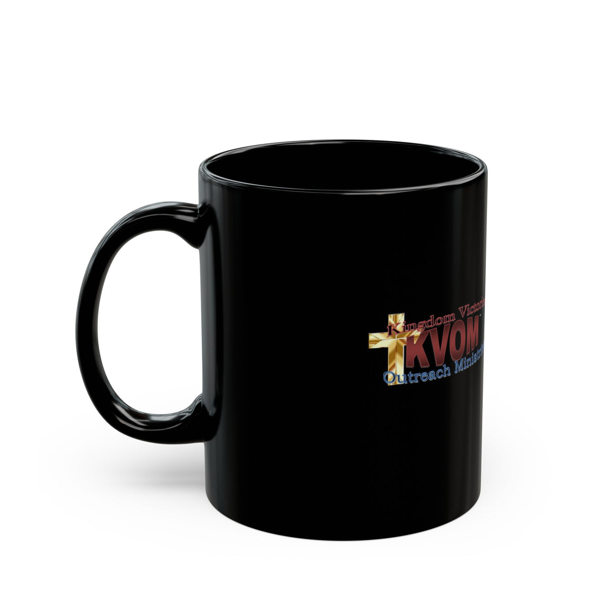 KVOM Logo 11oz Black Mug, Maroon Logo