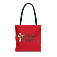 KVOM Logo Tote Bag, Red, Maroon Logo