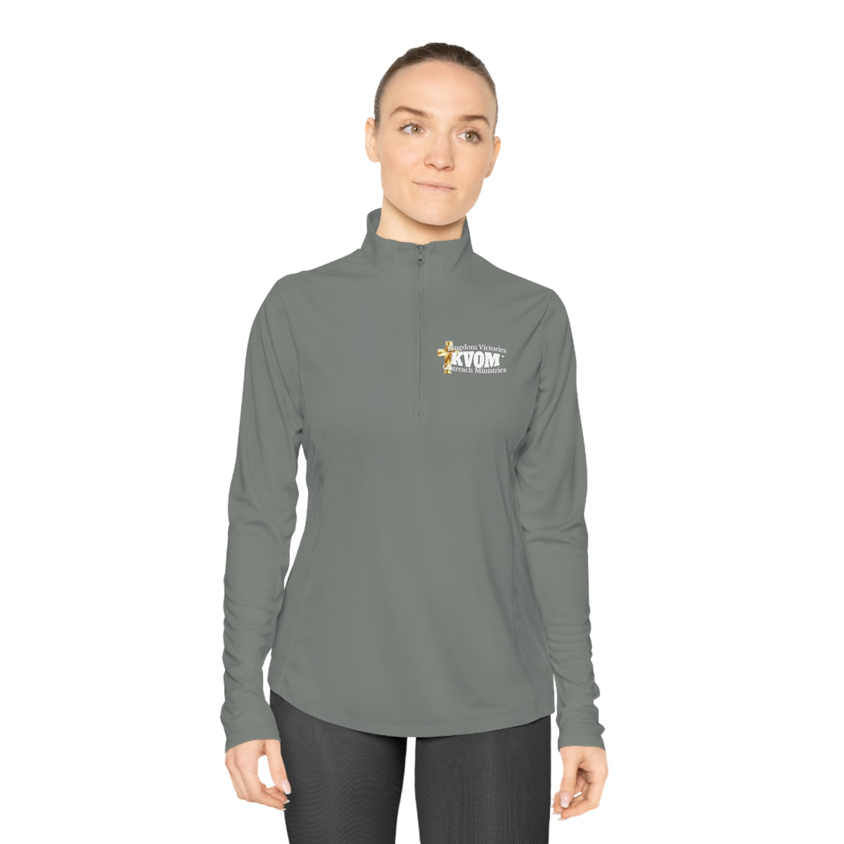 KVOM Logo White Ladies Zip-Collar Pullover