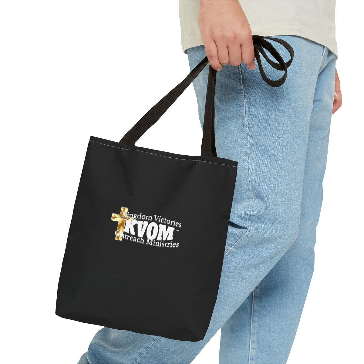 KVOM Logo Tote Bag, Black, White Logo