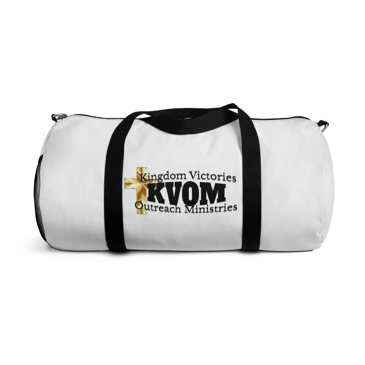 KVOM Logo Duffel Bag, White, Black Logo