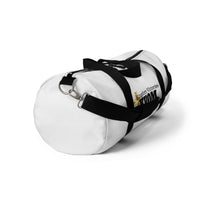 KVOM Logo Duffel Bag, White, Black Logo