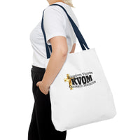 KVOM Logo Tote Bag, White, Black Logo