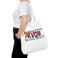 KVOM Logo Tote Bag, White, Maroon Logo