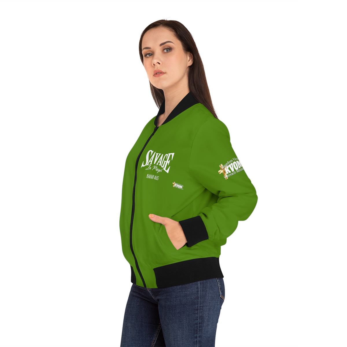 Savage in Prayer Women's Bomber Jacket, Lime