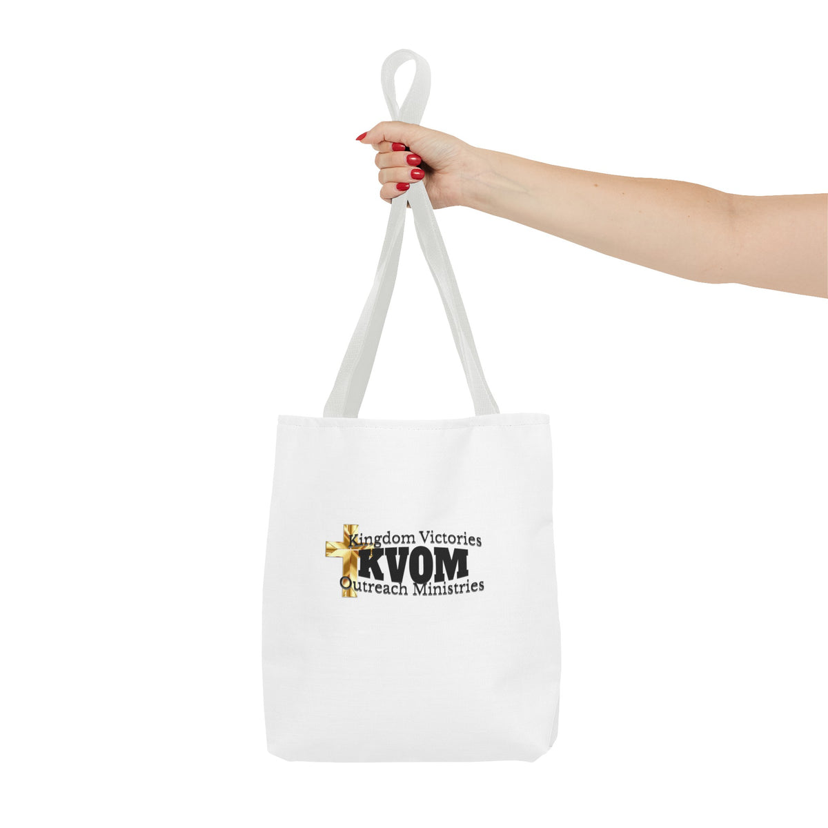 KVOM Logo Tote Bag, White, Black Logo