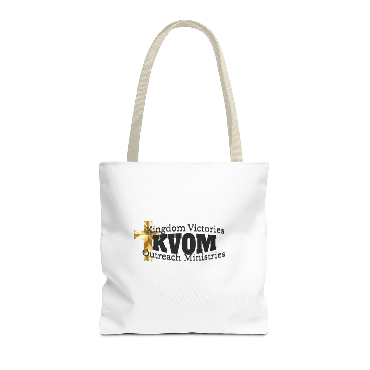 KVOM Logo Tote Bag, White, Black Logo