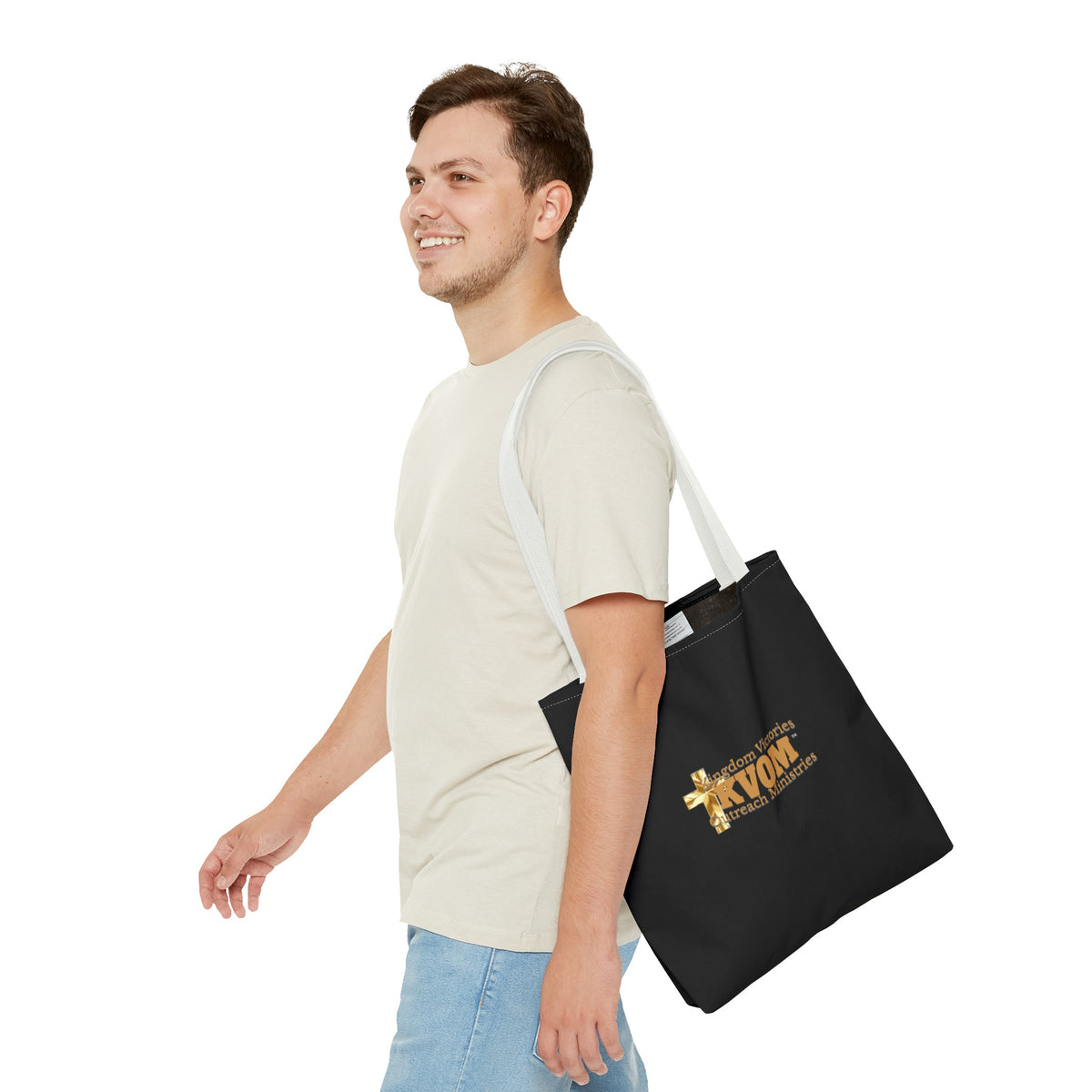 KVOM Logo Tote Bag, Black, True Gold Logo