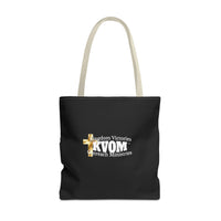 KVOM Logo Tote Bag, Black, White Logo