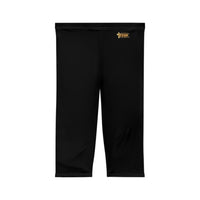 Women’s Mid-Length Leggings, Black, True Gold KVOM Logo