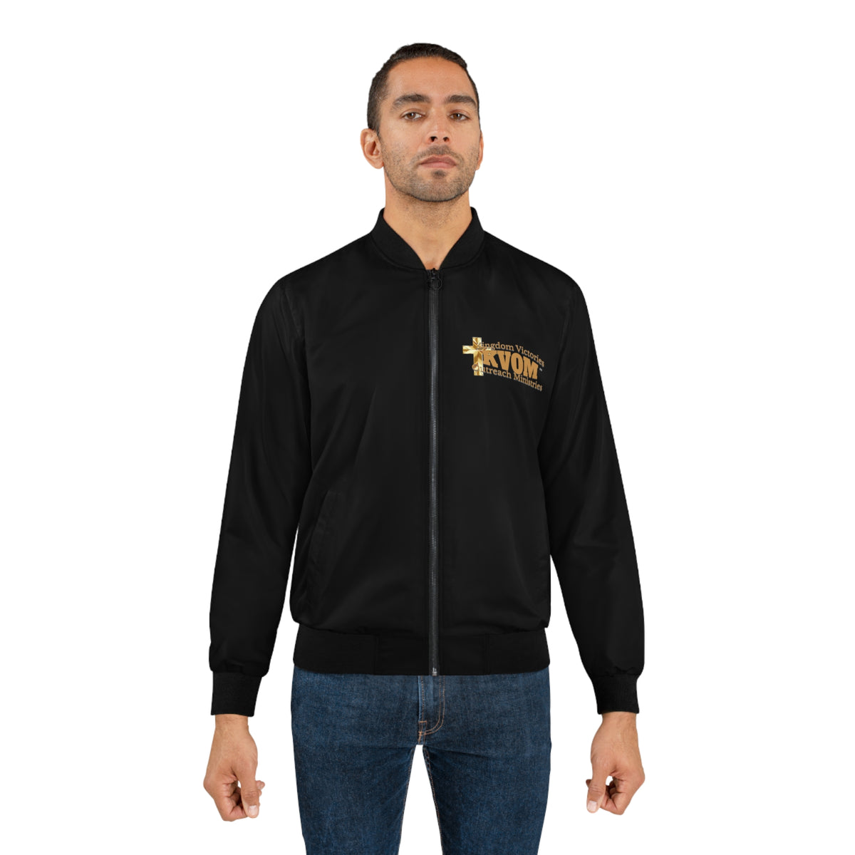 KVOM Logo Men's Bomber Jacket: Black & Gold