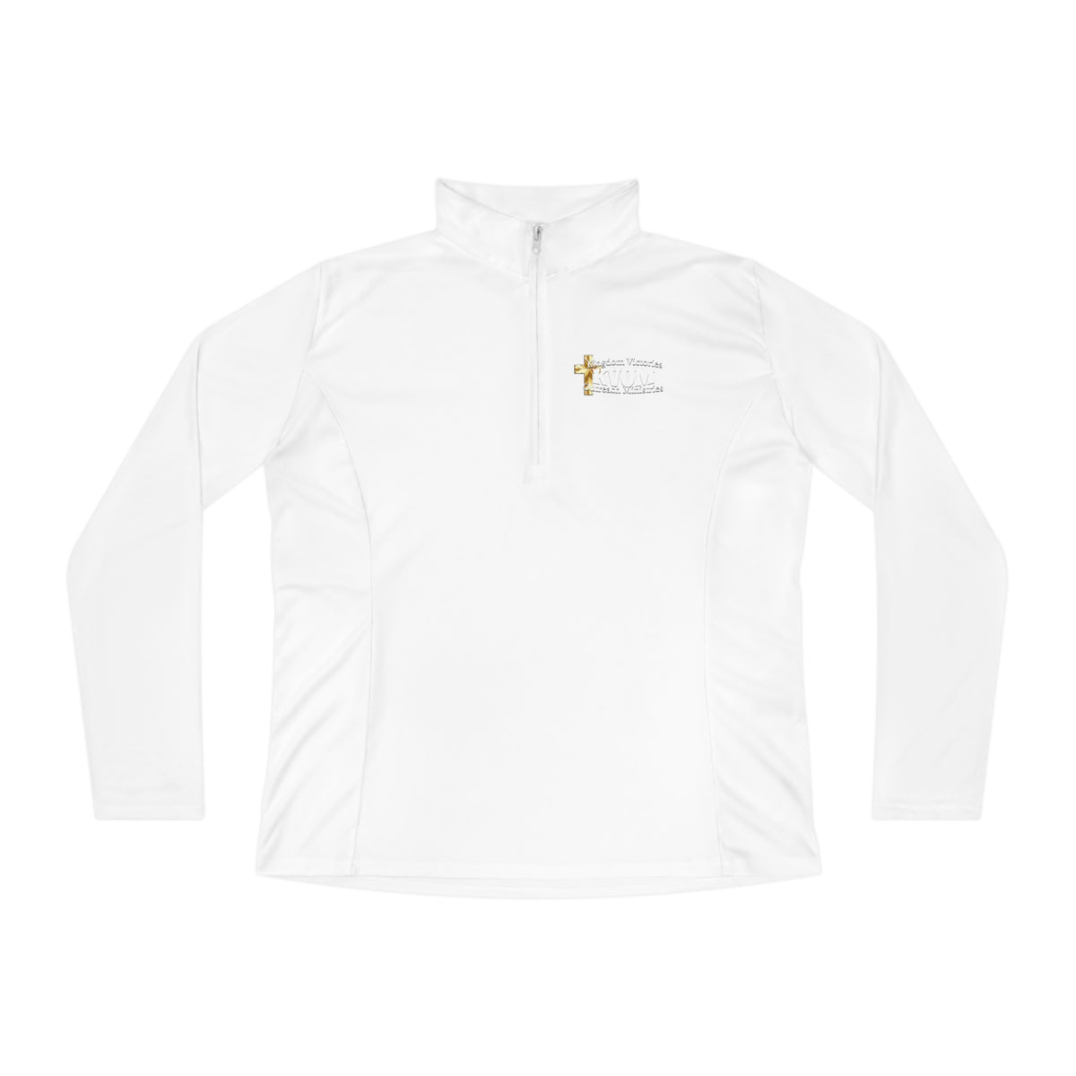 KVOM Logo White Ladies Zip-Collar Pullover