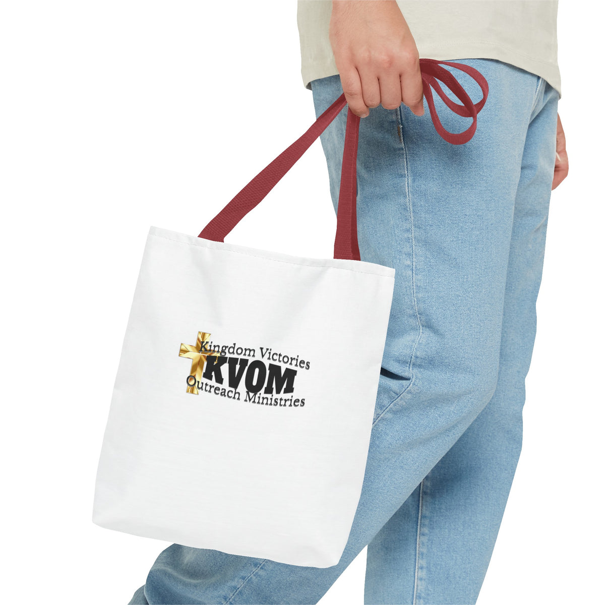 KVOM Logo Tote Bag, White, Black Logo