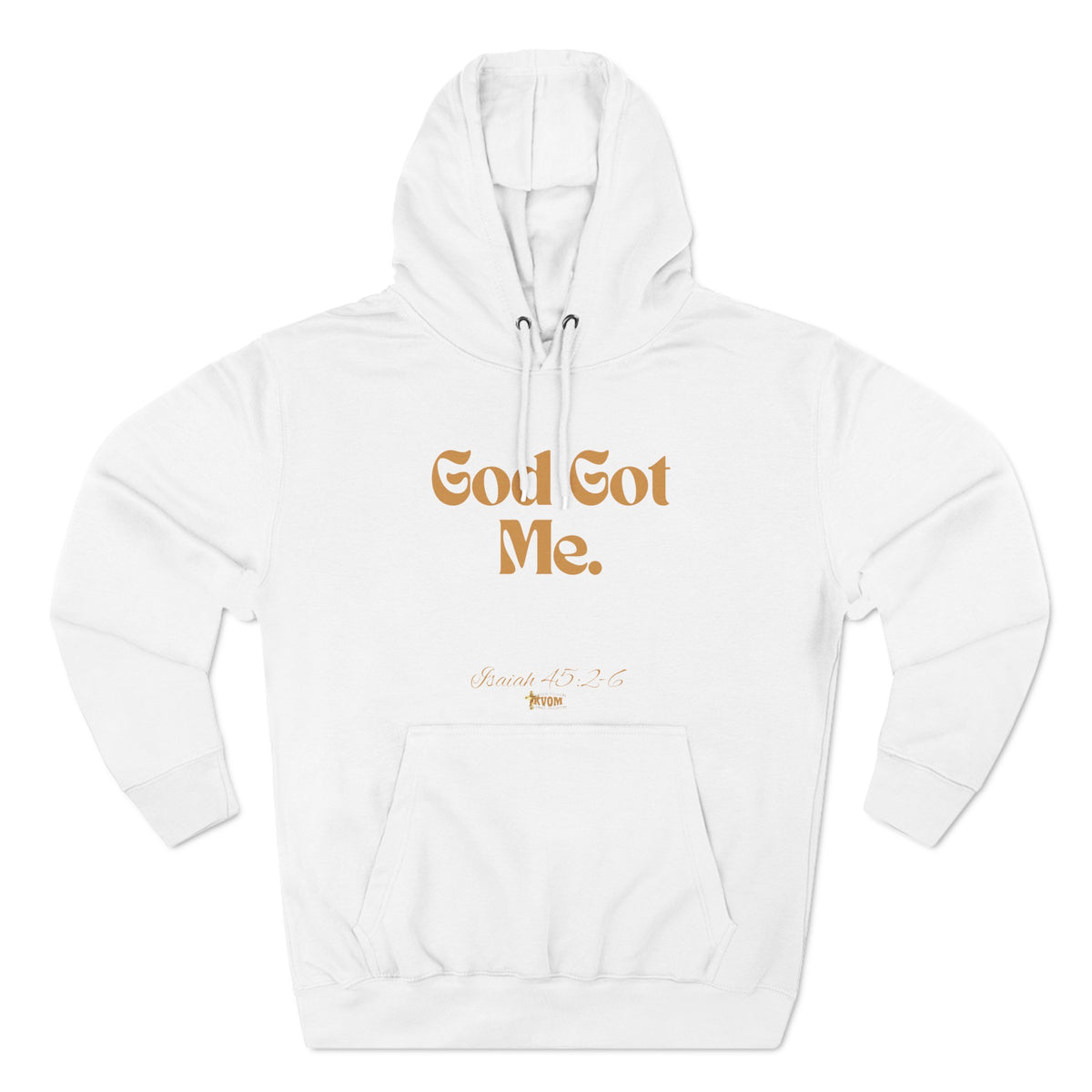 God Got Me Three-Panel Fleece Hoodie: Black, White, Gold Print