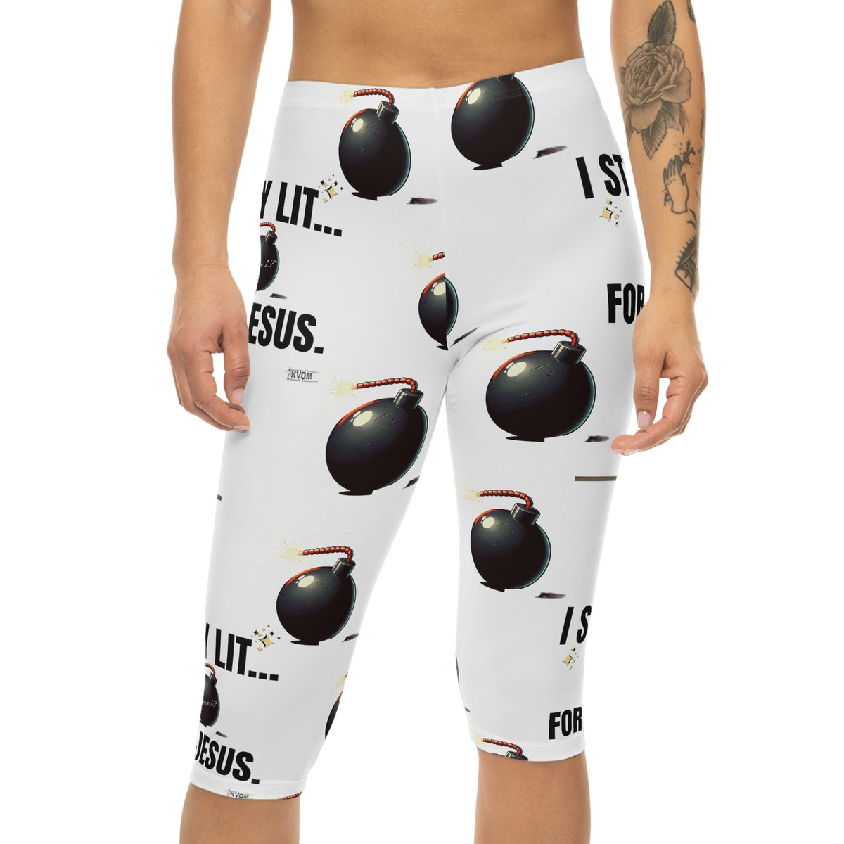 I Stay Lit For Jesus Women’s Mid-Length Leggings, White