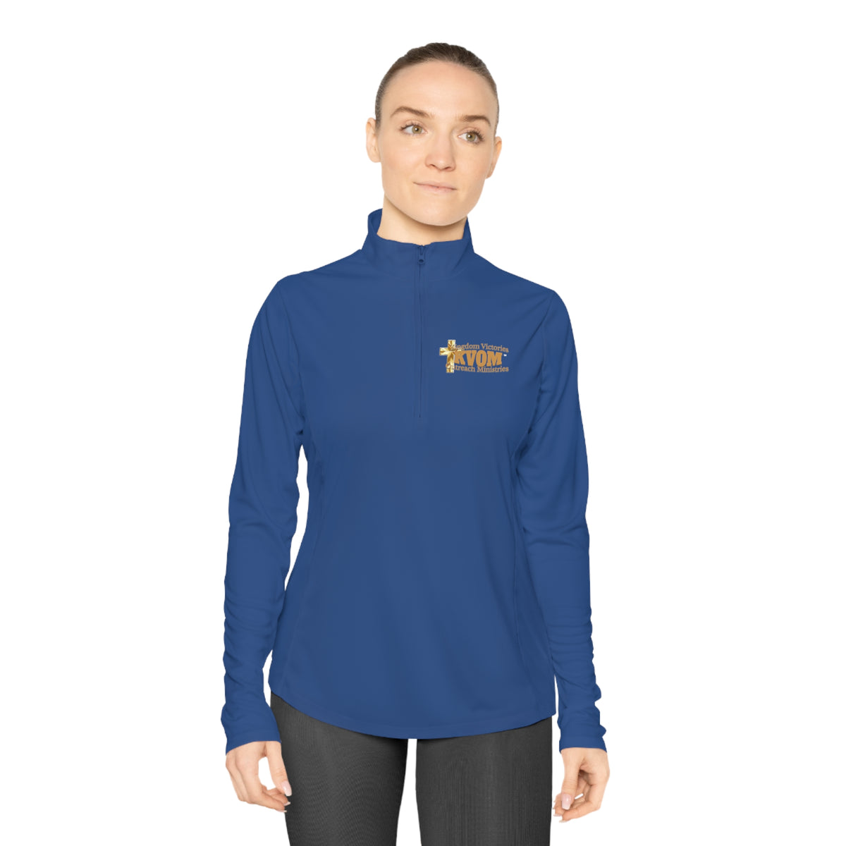 KVOM Logo True Gold Ladies Zip-Collar Sporty Pullover