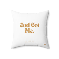 God Got Me Square Pillow, White, Gold Print