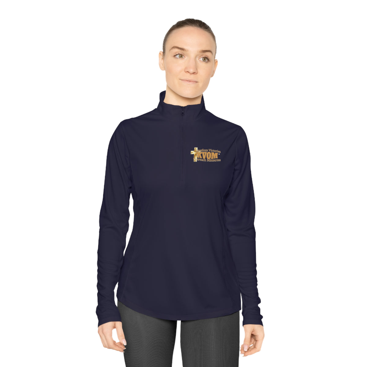 KVOM Logo True Gold Ladies Zip-Collar Sporty Pullover