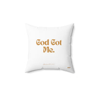 God Got Me Square Pillow, White, Gold Print