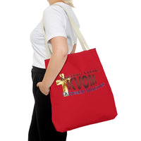 KVOM Logo Tote Bag, Red, Maroon Logo