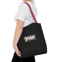 KVOM Logo Tote Bag, Black, White Logo