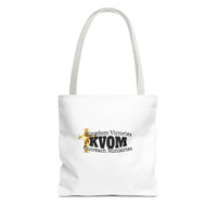 KVOM Logo Tote Bag, White, Black Logo