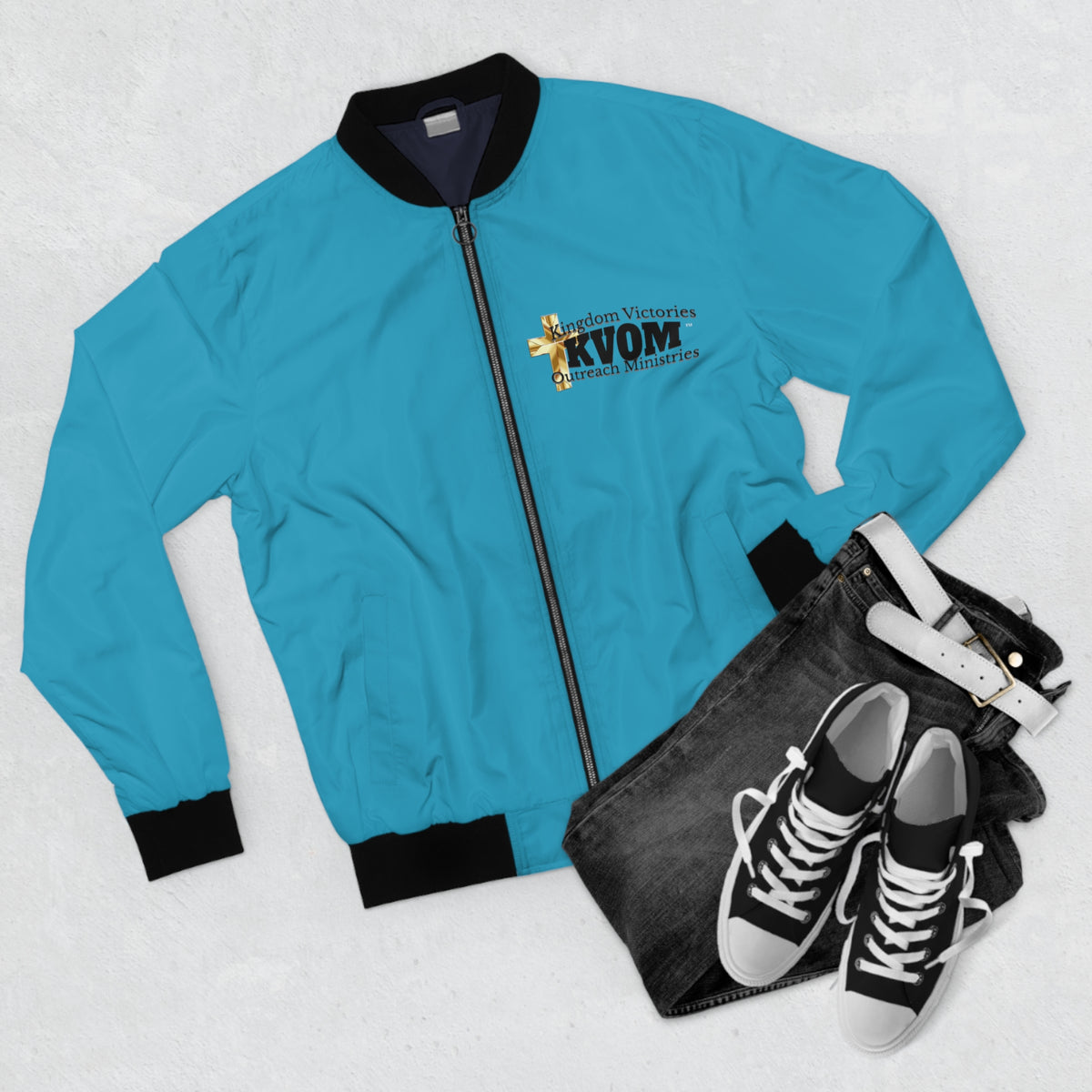 KVOM Logo Men's Bomber Jacket: Turquoise