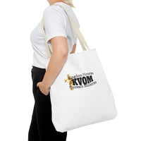 KVOM Logo Tote Bag, White, Black Logo