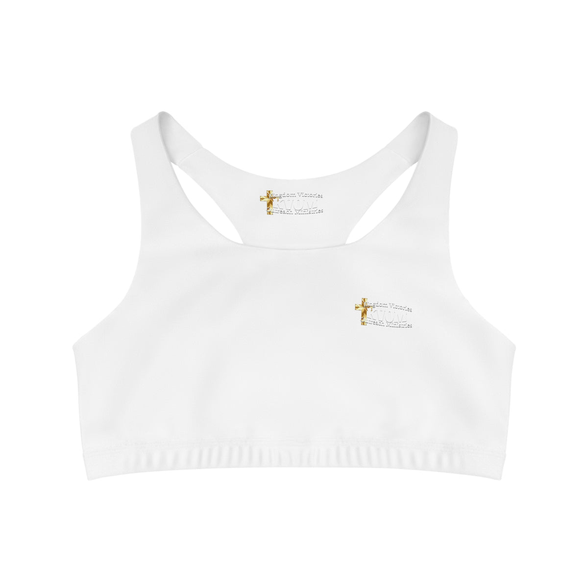 KVOM Side Logo Seamless Sports Bra, White & Gold