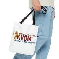 KVOM Logo Tote Bag, White, Maroon Logo