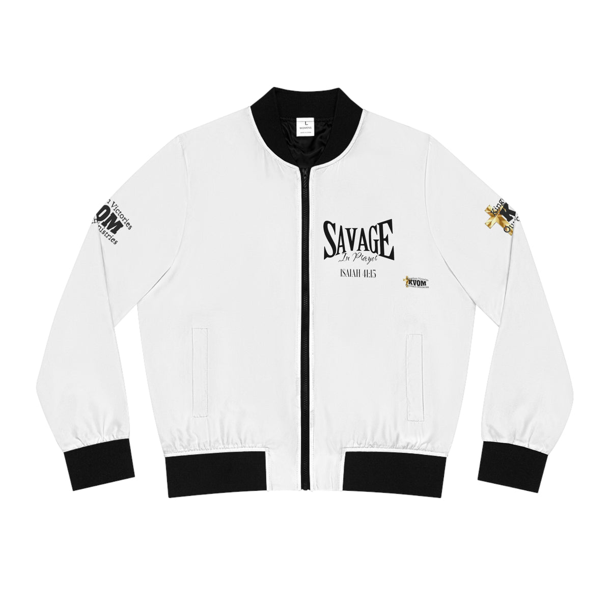 Savage in Prayer Women's Bomber Jacket, White