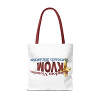 KVOM Logo Tote Bag, White, Maroon Logo