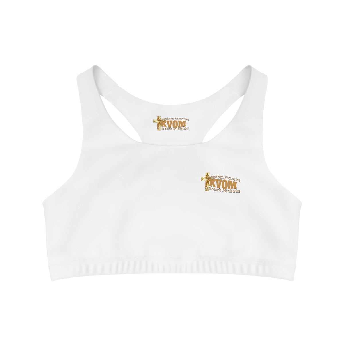 KVOM Side Logo Seamless Sports Bra, White & True Gold