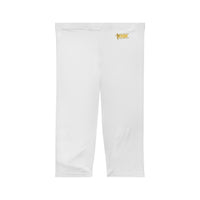 Women’s Mid-Length Leggings, White, Yellow Gold KVOM Logo