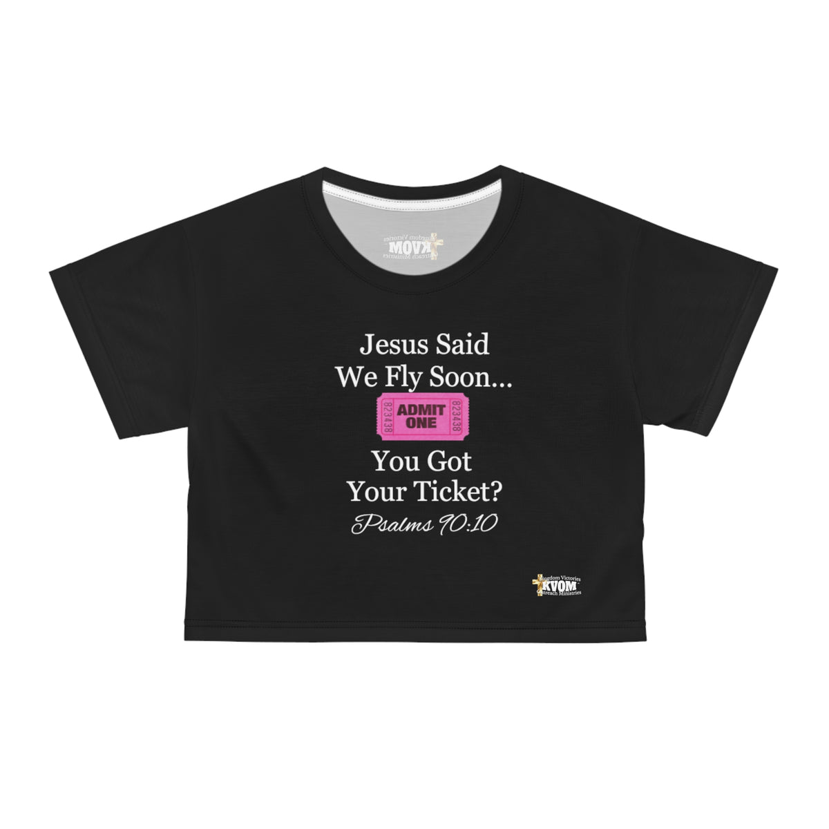 Jesus Says We Fly Soon Ticket? Crop Top Shirt Black