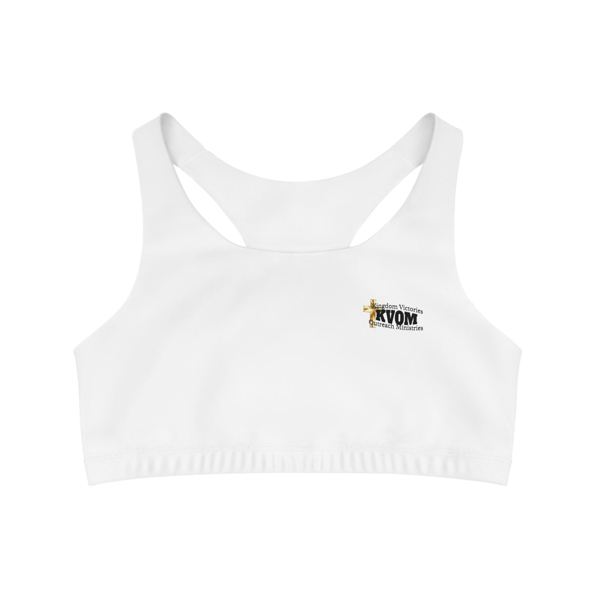 KVOM Side Logo Seamless Sports Bra, White, Black Logo