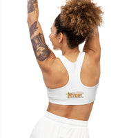 KVOM Side Logo Seamless Sports Bra, White & True Gold