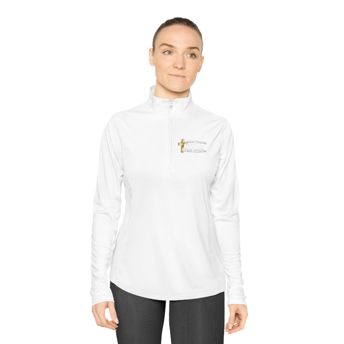 KVOM Logo White Ladies Zip-Collar Pullover