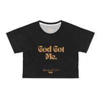 God Got Me Women's Crop Top, Black & Gold