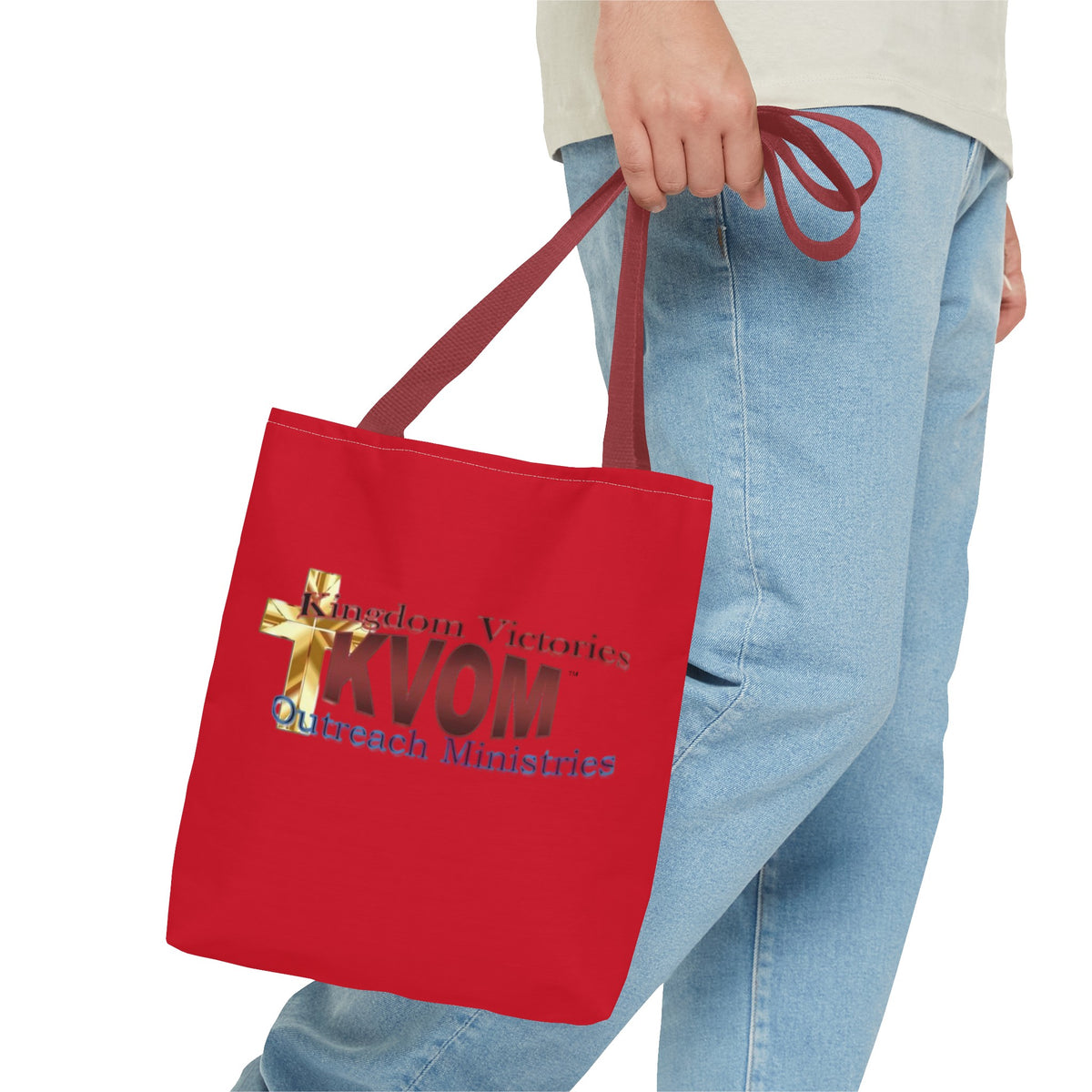 KVOM Logo Tote Bag, Red, Maroon Logo