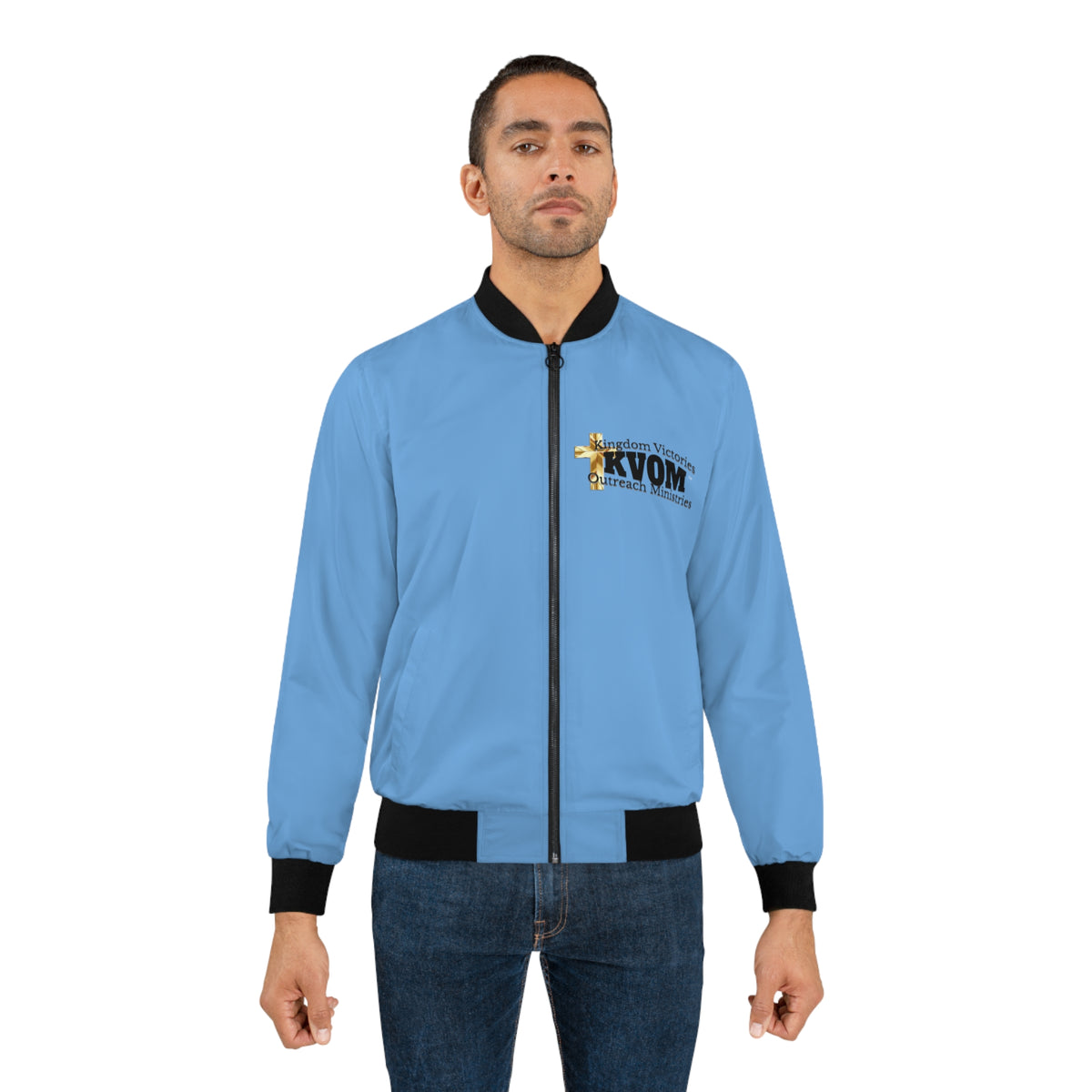 KVOM Logo Men's Bomber Jacket: Sky Blue