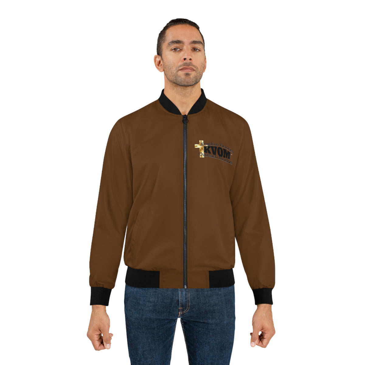 KVOM Logo Men's Bomber Jacket: Brown