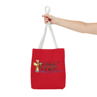 KVOM Logo Tote Bag, Red, Maroon Logo