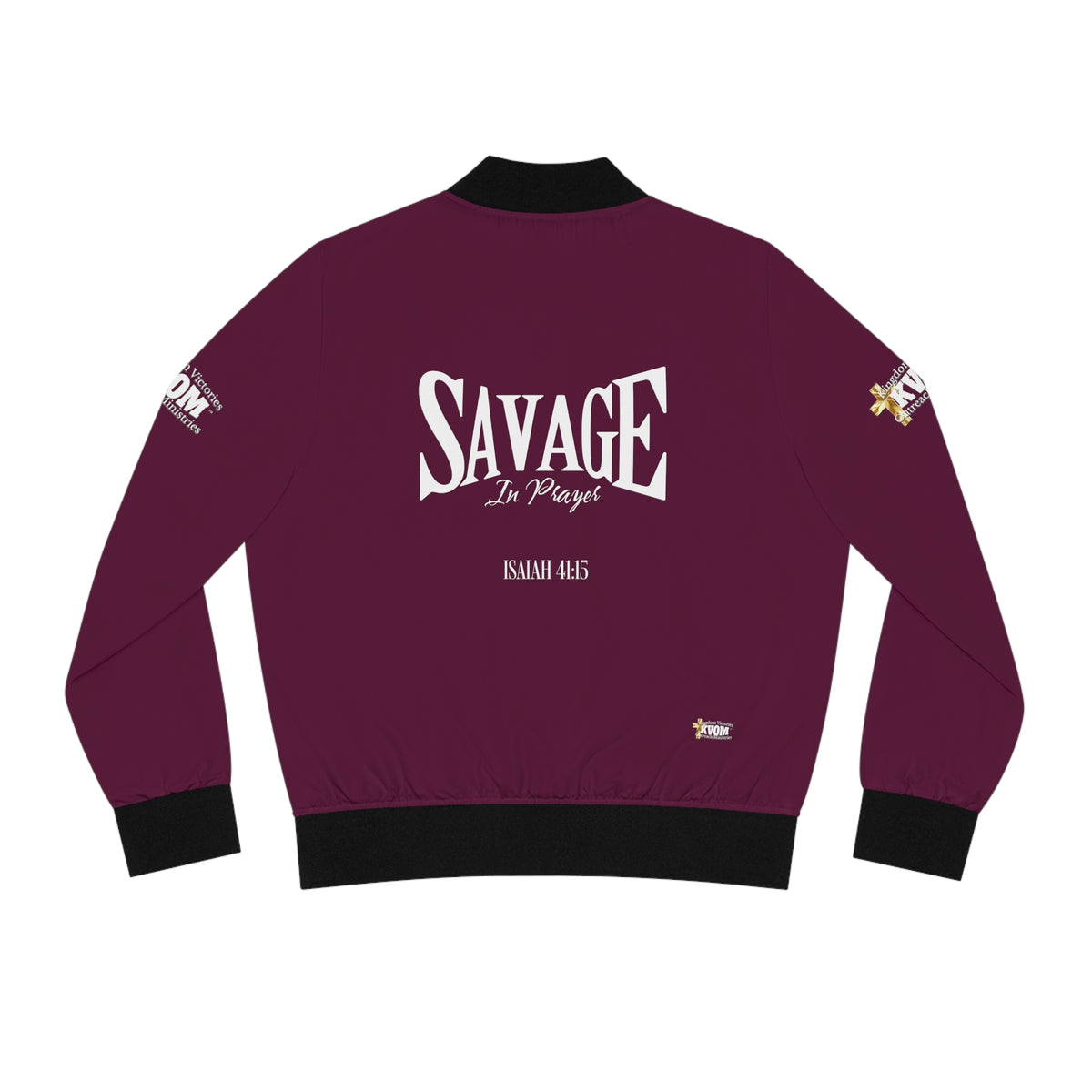 Savage in Prayer Women's Bomber Jacket, Maroon