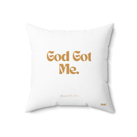 God Got Me Square Pillow, White, Gold Print