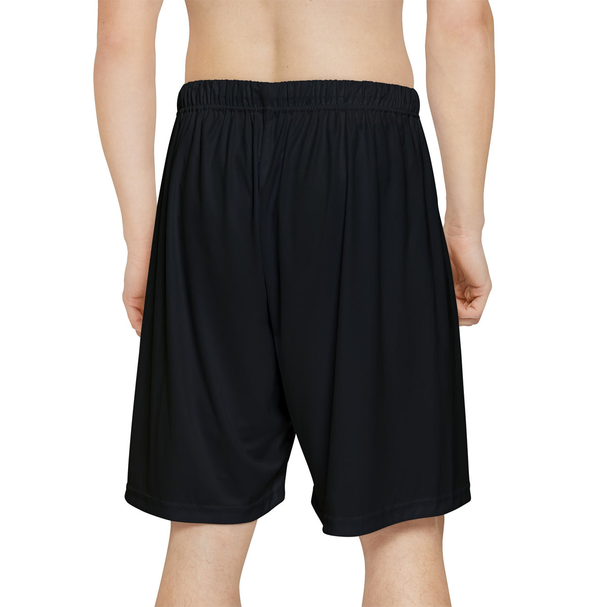 KVOM Men’s Sports Shorts, Black, White Logo