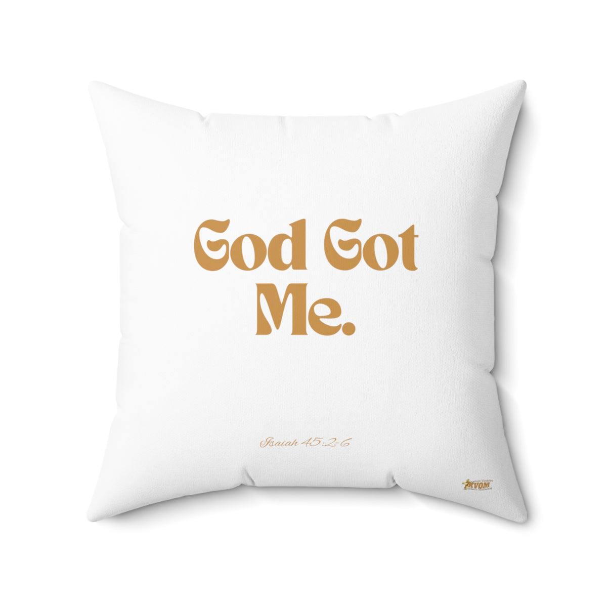 God Got Me Square Pillow, White, Gold Print